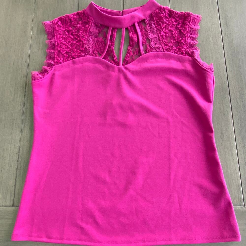 Carol Rose Magenta HighโNeck Lace Cage Top โข Large โข Sweetheart Bodice โข NWT